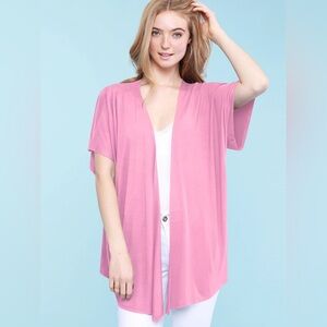 Made by Johnny Women’s Kimono Style Pink Short Sleeve Open Front Cardigan NWT